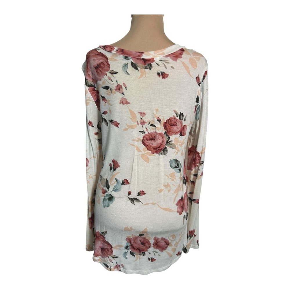 12 PM by Mon Ami Floral Long Sleeve Tee - Size S, White/Pink - Picture 6 of 14